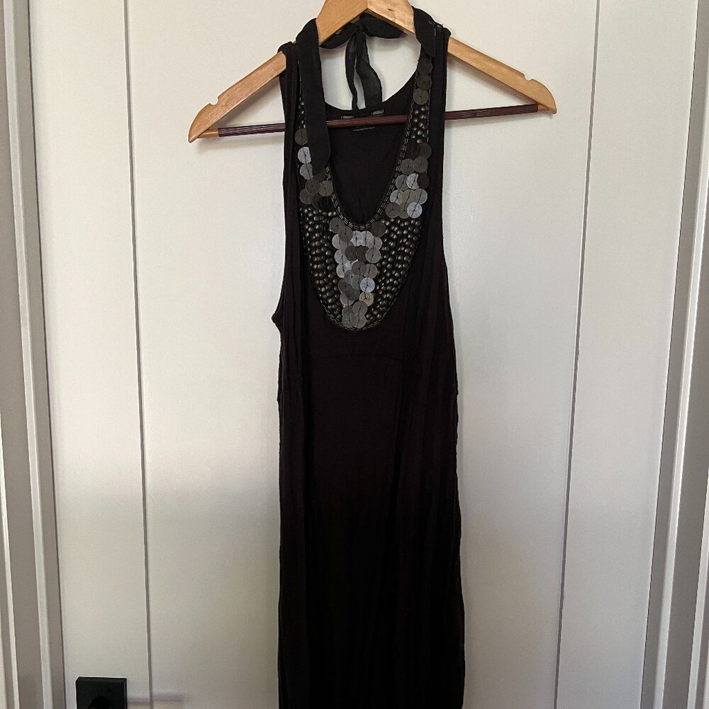 Guess Black Halter Bodycon Dress – Sequin Embellished – Size S